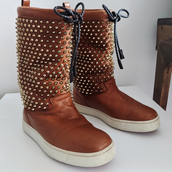 Christian Louboutin Shoes - Louboutin Surlapony mid-calf brown leather boots